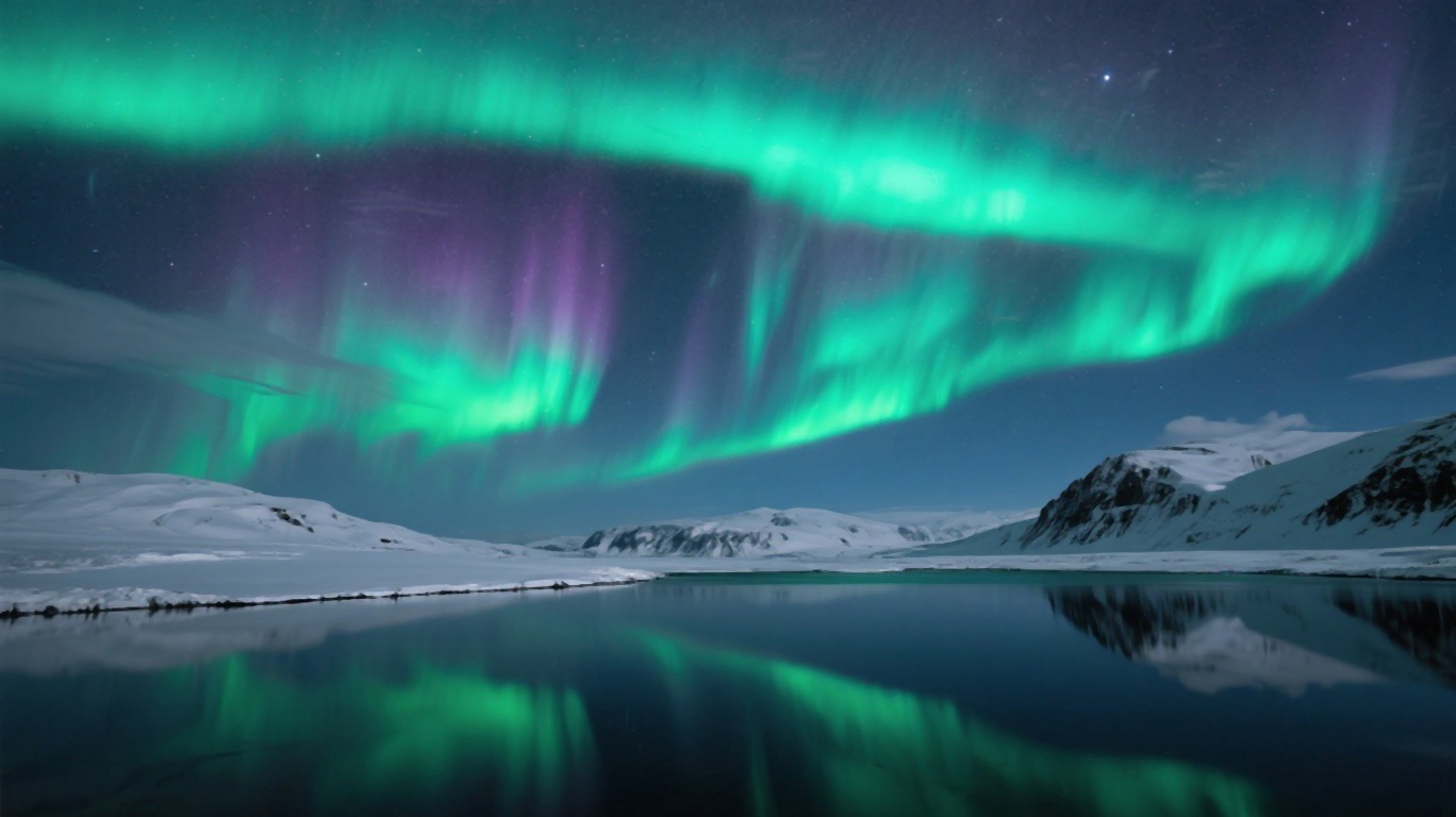 Northern lights dancing over an Icelandic landscape