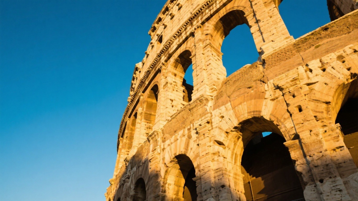 The Colosseum in Rome bathed in golden morning light
