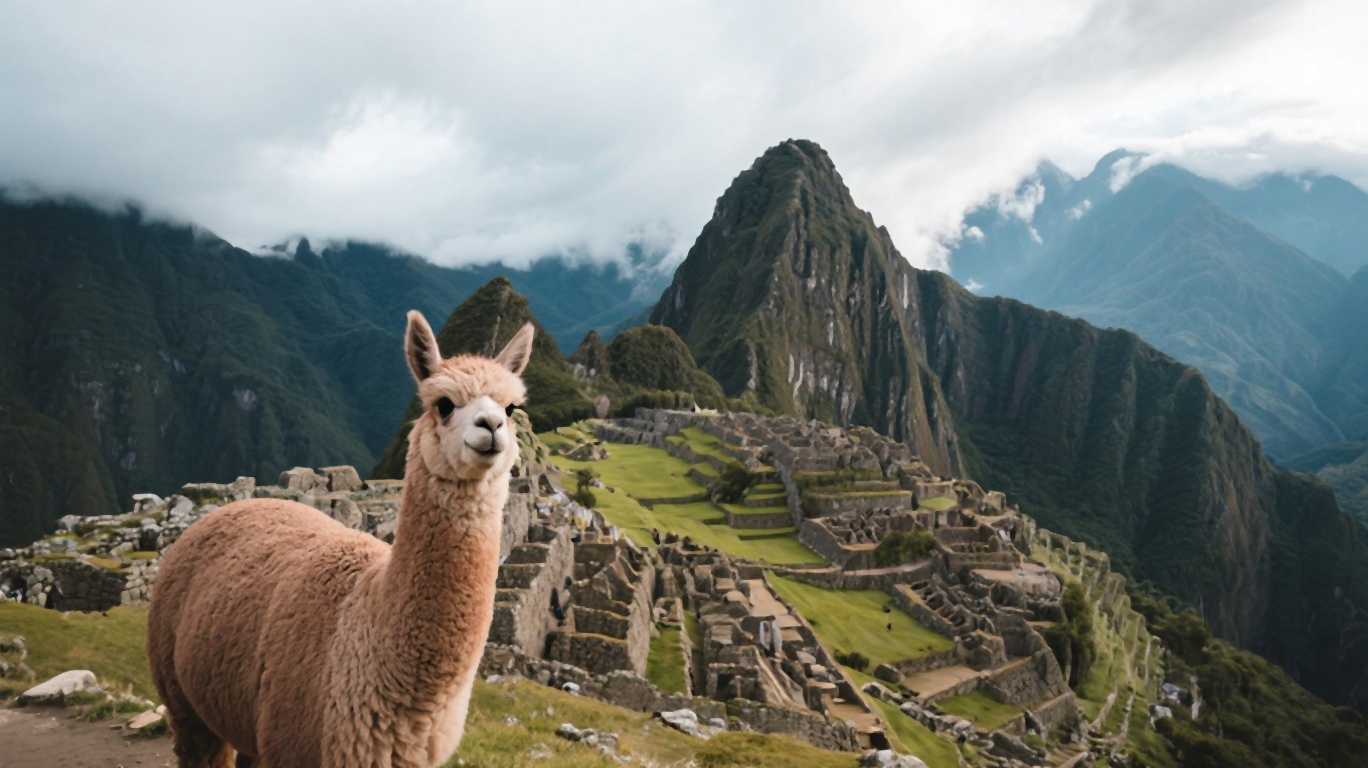 Machu Picchu at sunrise with Huayna Picchu rising behind the citadel